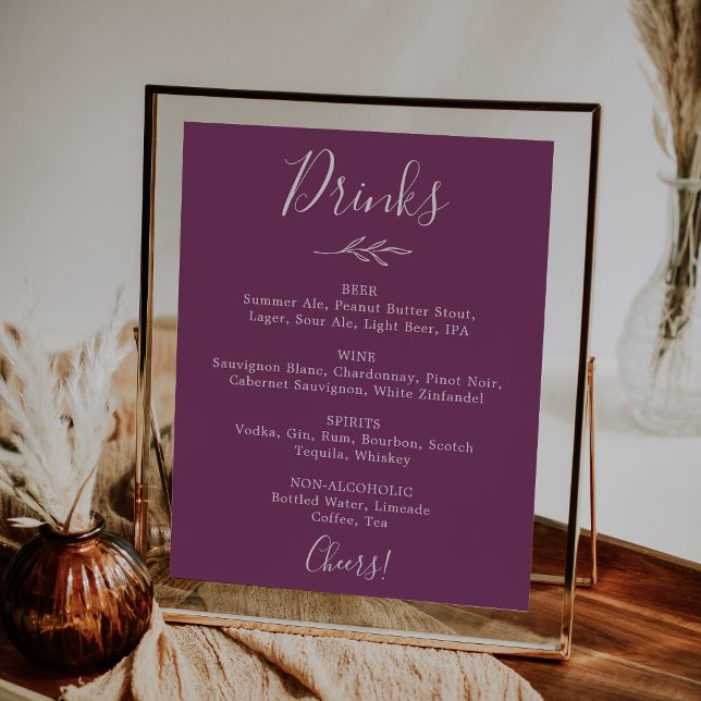 Mindestleaf | Berry Lila Wedding Drinks Menu Poster (Von Creator hochgeladen)
