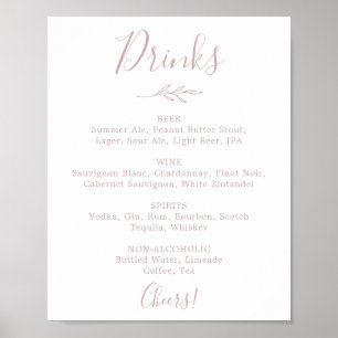 Mindestleaf   Blush Pink Wedding Drinks Menü-Zeich Poster