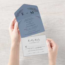 Mindestleaf | Boho Dusty Blue Wedding All In One Einladung