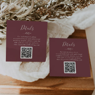 Mindestleaf Burgund QR Code Hochzeitdetails Begleitkarte