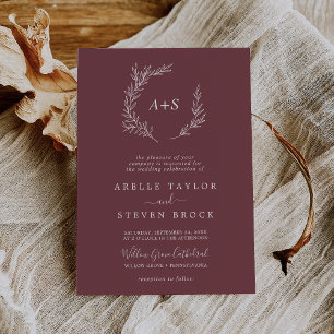 Mindestleaf   Burgundy Formal Monogram Wedding Einladung