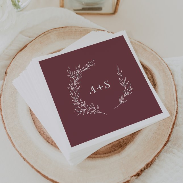 Mindestleaf | Burgundy Monogram Wedding Napkins Serviette (Von Creator hochgeladen)