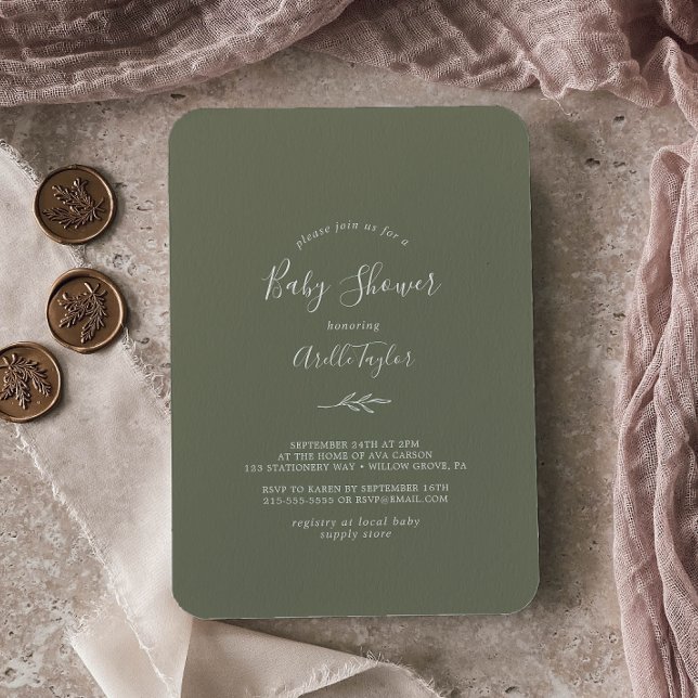 Mindestleaf | Dark Green Baby Dusche Einladung (Von Creator hochgeladen)