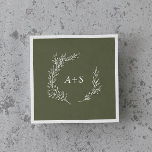 Mindestleaf   Dunkelgrüne Monogramm-Hochzeit Serviette