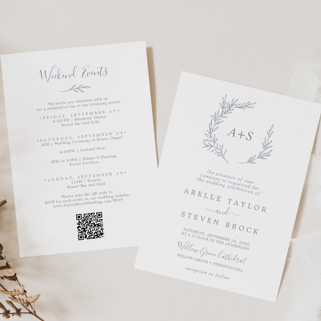 Mindestleaf | Dusty Blue Weekend Events Wedding Einladung (Von Creator hochgeladen)