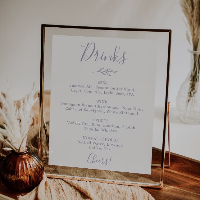 Mindestleaf | Dusty Lila Wedding Drinks Menu Poster (Von Creator hochgeladen)