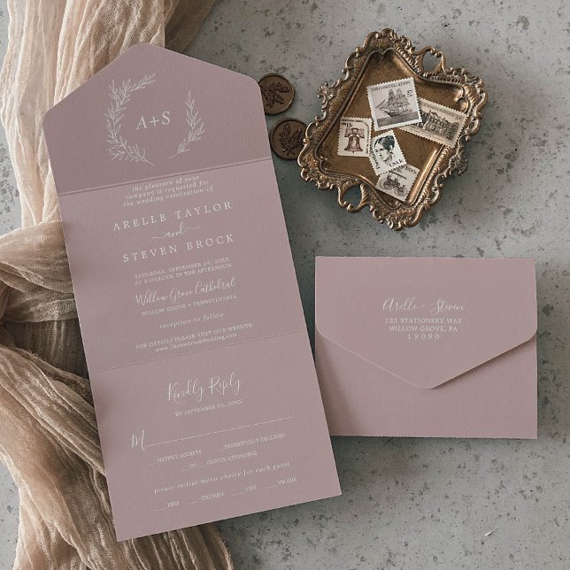 Mindestleaf | Dusty Rose Wedding All In One Einladung (Von Creator hochgeladen)