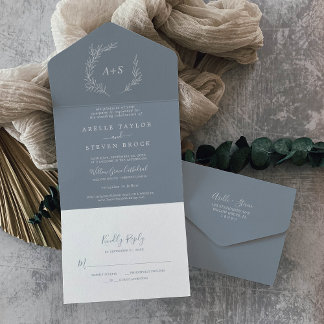Mindestleaf | Einfache Hochzeit in Blau und Weiß All In One Einladung