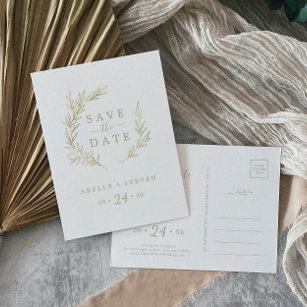 Mindestleaf   Gold Save the Date Einladungspostkarte
