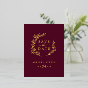 Mindestleaf   Goldfoil Burgundy Save the Date Folie Einladungspostkarte