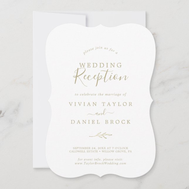 Mindestleaf | Hochzeitsempfang für Gold Einladung (Vorderseite)