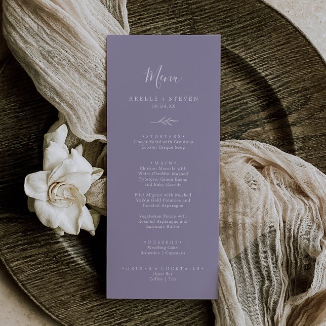 Mindestleaf | Lavender Wedding Dinner Menu Menükarte (Von Creator hochgeladen)