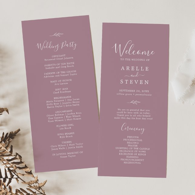 Mindestleaf | Mauve Wedding Program Programm (Von Creator hochgeladen)