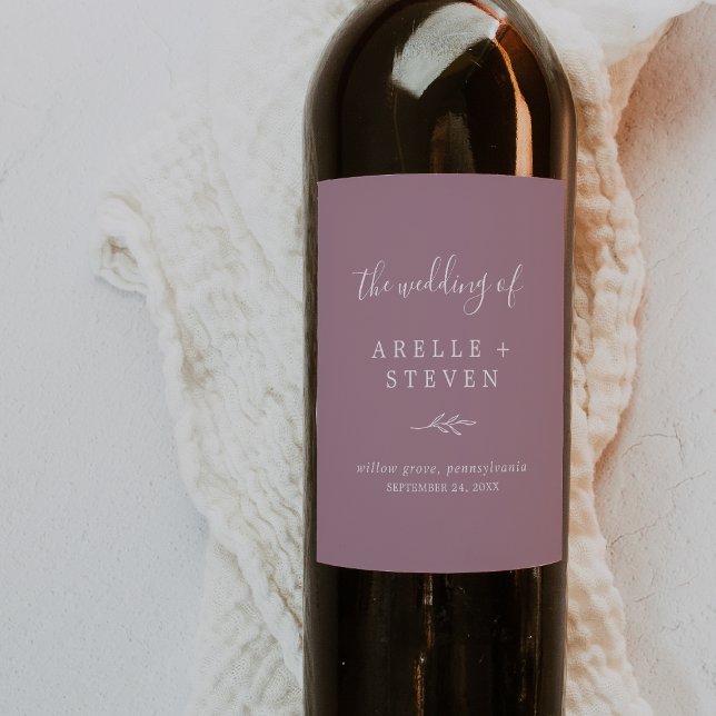 Mindestleaf | Mauve Wedding Wine Label Weinetikett (Von Creator hochgeladen)