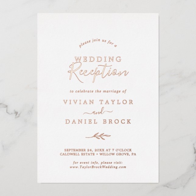 Mindestleaf | Rose Gold Foil Hochzeitsempfang Folieneinladung (Vorderseite)