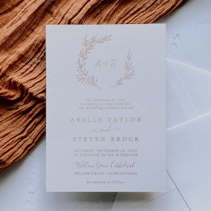 Mindestleaf Rose Gold Foil Monogram Wedding Folieneinladung