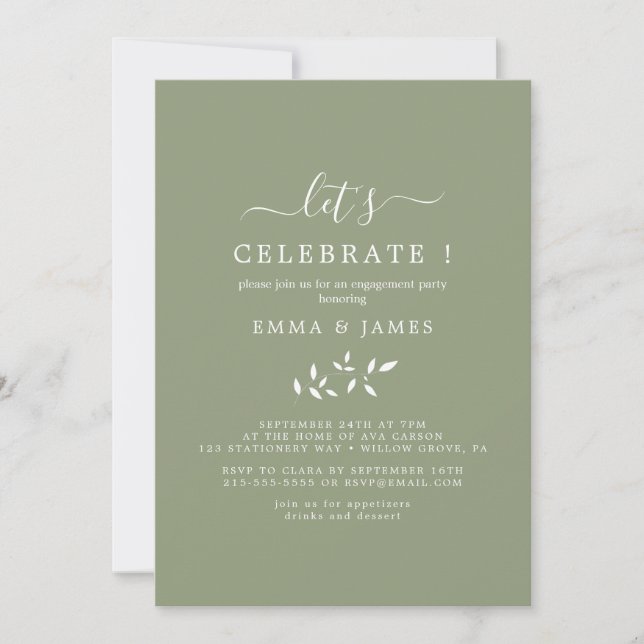 Mindestleaf | Sage Green "Let's Celebrate" Invita Einladung (Vorderseite)