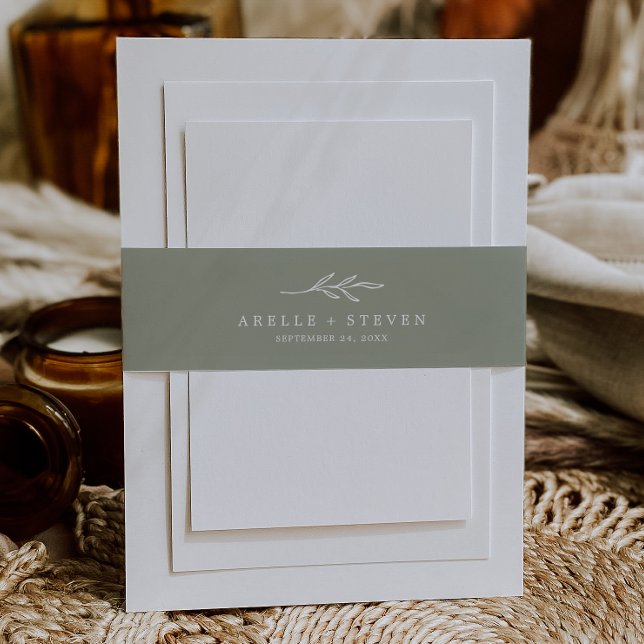 Mindestleaf | Sage Green Wedding Einladungsbanderole (Von Creator hochgeladen)