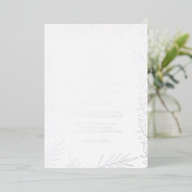 Mindestleaf | Silver Foil Frame Wedding Folieneinladung (Stehend vorne)