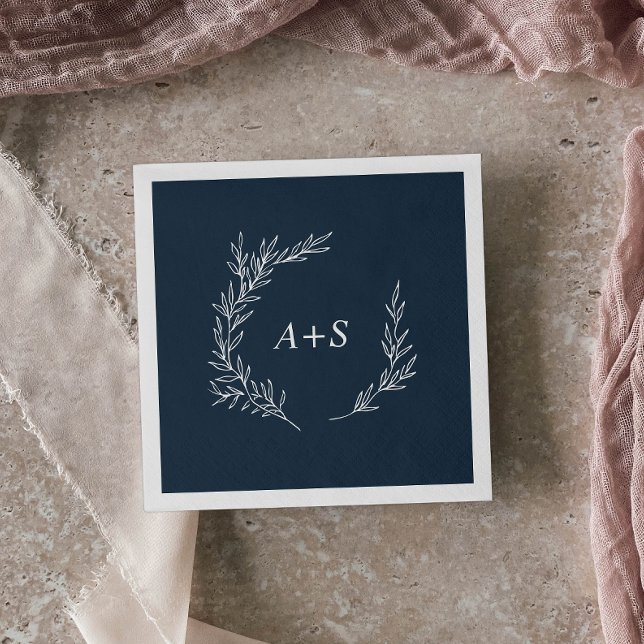 Mindestleaf | Slate Blue Monogram Wedding Napkins Serviette (Von Creator hochgeladen)