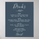 Mindestleaf | Slate Blue Wedding Drinks Menü Poster (Vorne)
