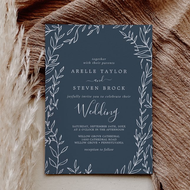Mindestleaf | Slate Blue Wedding Einladung (Von Creator hochgeladen)