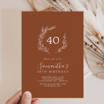 Mindestleaf | Terracotta 40. Geburtstag Einladung<br><div class="desc">Diese minimale Blatt Terracotta 40. Geburtstagseinladung ist perfekt für eine boho Geburtstagsfeier. Die Silhouette ist schlicht und besteht aus einem grünen Blatt in erdbrauner Orange mit minimalistischem Wüstenböhmischen Stil.</div>