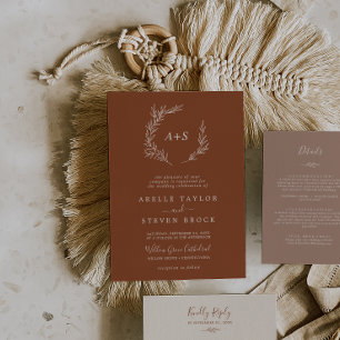 Mindestleaf   Terracotta Formal Monogram Wedding Einladung