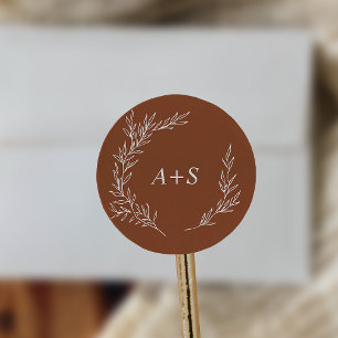 Mindestleaf Terracotta Monogram Umschlag Aufkleb Runder Aufkleber