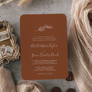 Mindestleaf Terracotta Traditionelle Hochzeit Einladung