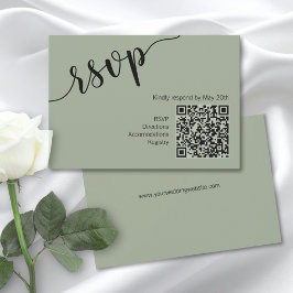 Mindestskript QR-Code Sage Grün RSVP Karte