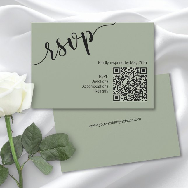 Mindestskript QR-Code Sage Grün RSVP Karte (Von Creator hochgeladen)
