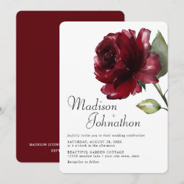 Mindestwasserfarbe Burgund Tiefe Rote Rose Hochzei Einladung