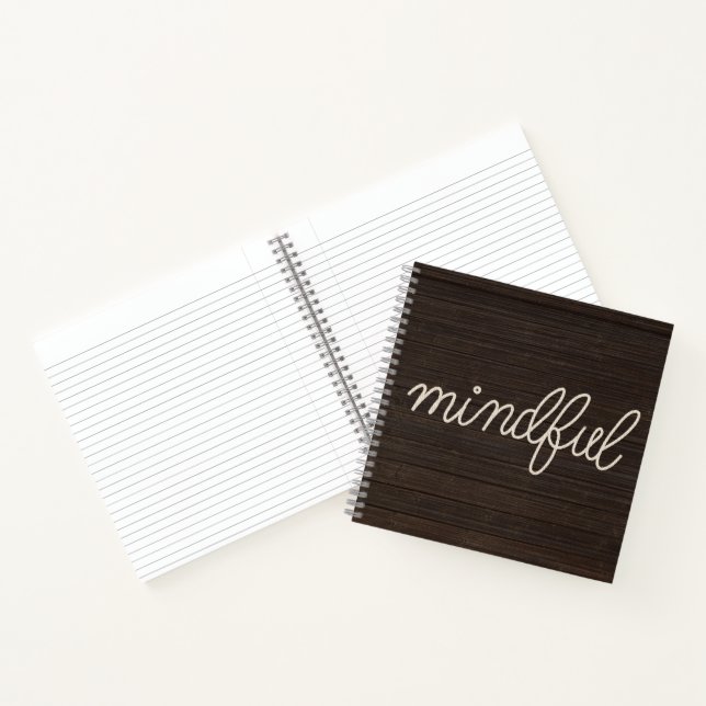 MINDFUL Rope Text On Dark Wood Notizbuch (Innenseite)