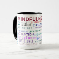 Mindfulness-Wort-Durcheinander-Tasse