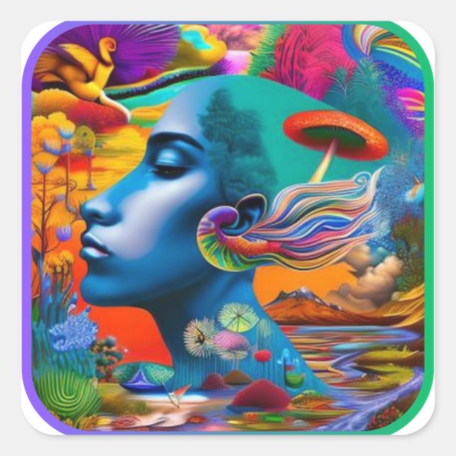Mindscape Psychedelic Colorful Good Trip #2 Quadratischer Aufkleber (Vorderseite)