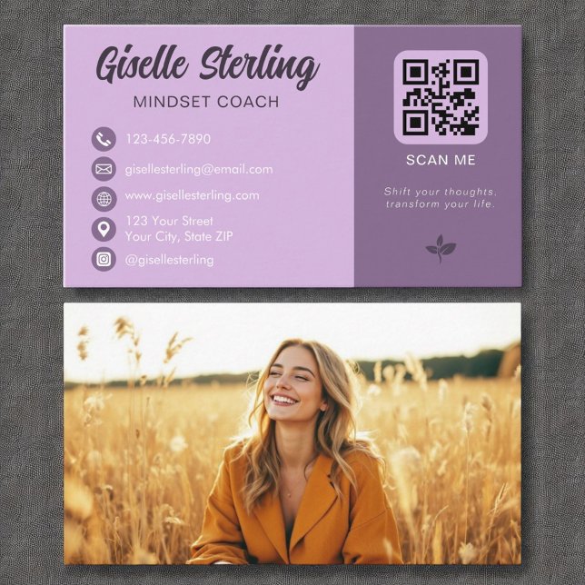 Mindset Coach Lavender Lila QR Code Foto Visitenkarte (Von Creator hochgeladen)