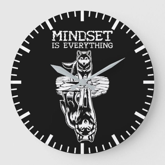 Mindset ist alles, Wolf - Fitness, Hustel, Erfolg Große Wanduhr (Vorderseite)