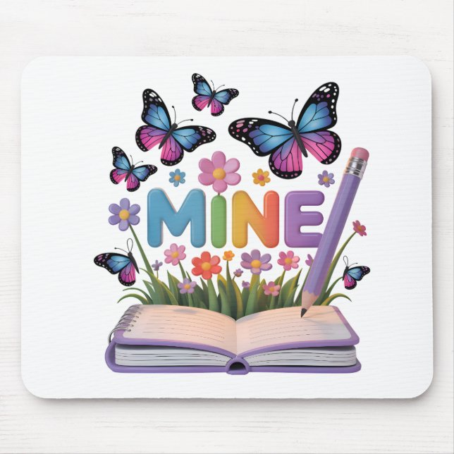 "MINE" Butterfly & Blume Notebook-Design Mousepad (Vorne)