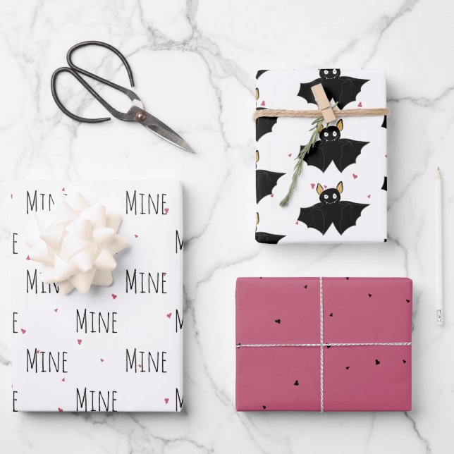 "Mine Mine Mine" Crazy Niedlich Bat Liebe Geschenkpapier Set (Vorderseite)