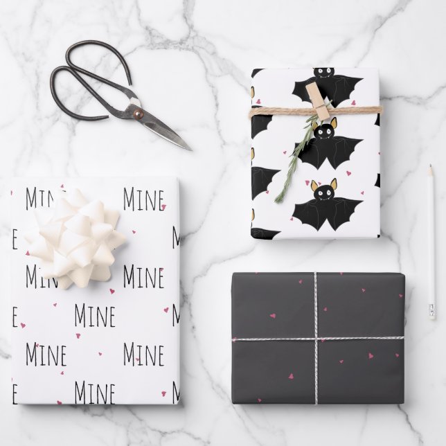 "Mine Mine Mine" Crazy Niedlich Bat Liebe Geschenkpapier Set (Vorderseite)