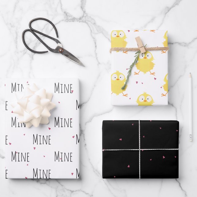 "Mine Mine Mine" Crazy Niedlich Chick Liebe Geschenkpapier Set (Vorderseite)
