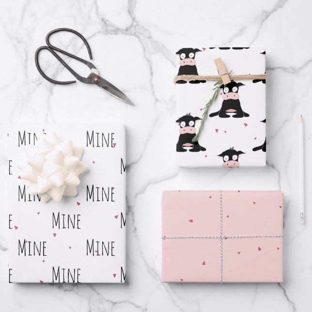 "Mine Mine Mine" Crazy Niedlich Cow Liebe Geschenkpapier Set (Vorderseite)