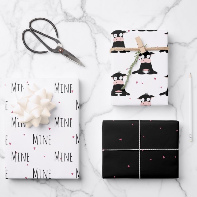 "Mine Mine Mine" Crazy Niedlich Cow Liebe Geschenkpapier Set (Vorderseite)