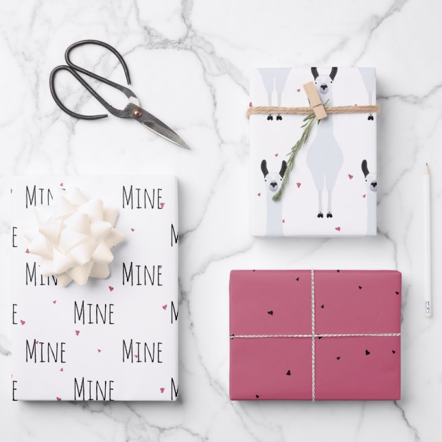 "Mine Mine Mine" Crazy Niedlich Llama Liebe Geschenkpapier Set (Vorderseite)