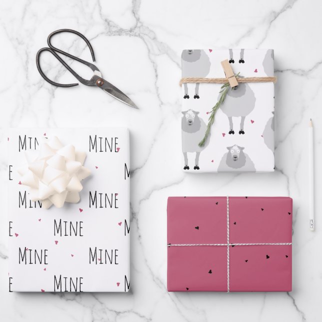 "Mine Mine Mine" Crazy Niedliche Sheep Liebe Geschenkpapier Set (Vorderseite)