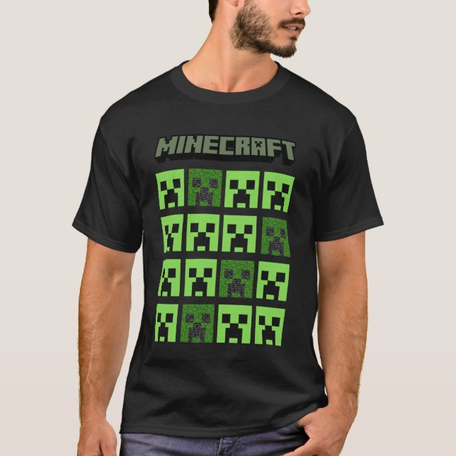 Minecraft Creeper Grid Block Pixel Art T-Shirt (Vorderseite)