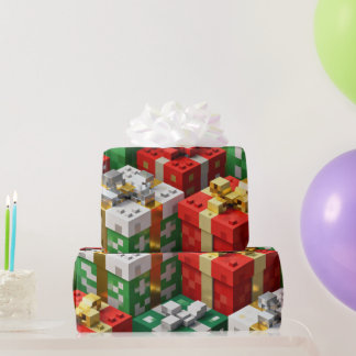 Minecraft Style Christmas Present Box Gift Wrap Geschenkpapier