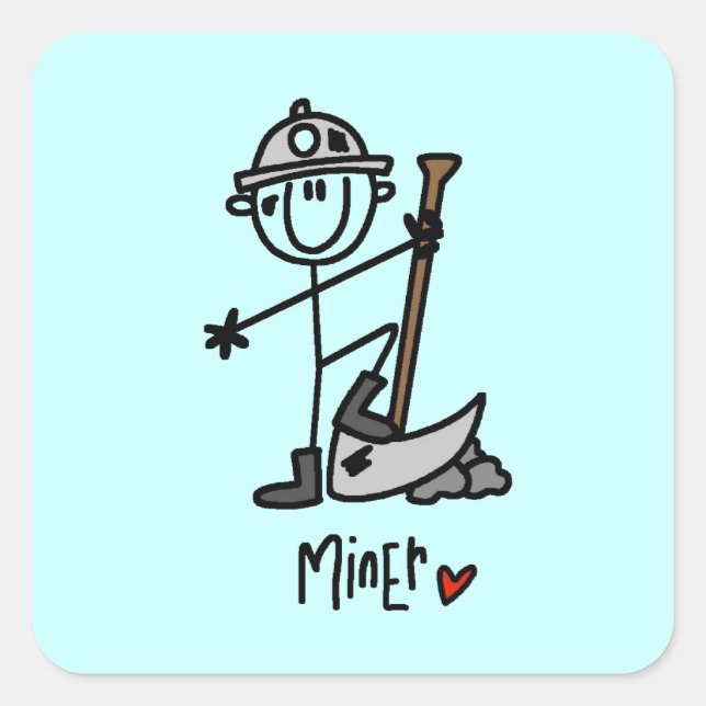 Miner Strichmännchen Quadratischer Aufkleber (Vorderseite)