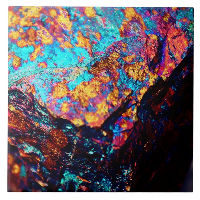 Mineral Chalcopyritstein schwarzes blaues Gold Fliese (Vorderseite)